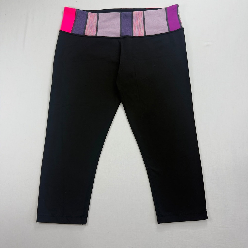 Lululemon Wunder Under Crop Leggings Black Multi Waistband Yoga Size 12